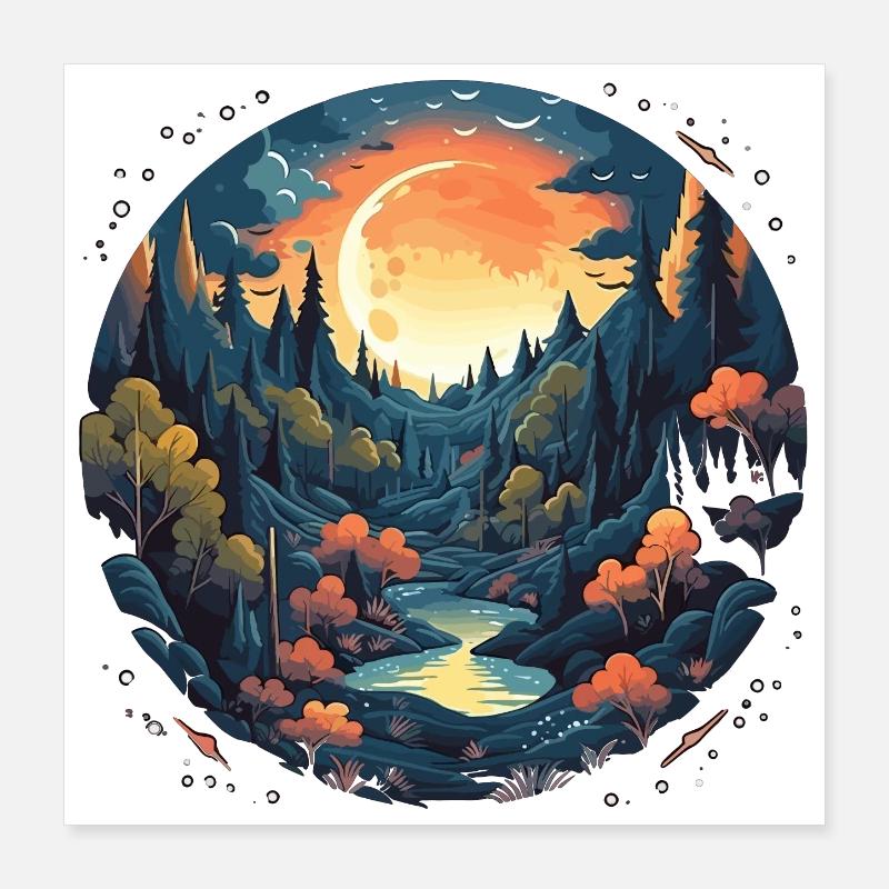 Surreal forest scenery at night Poster 16" x 16" (40x40 cm)