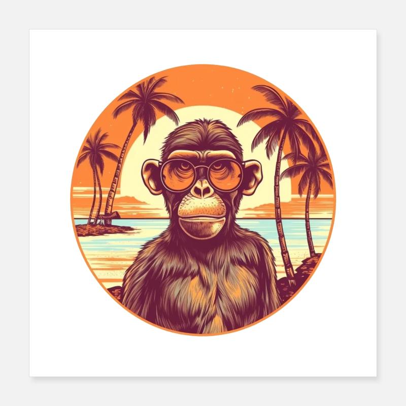 Singe élégant dans le paysage du coucher de soleil Poster 40 x 40 cm