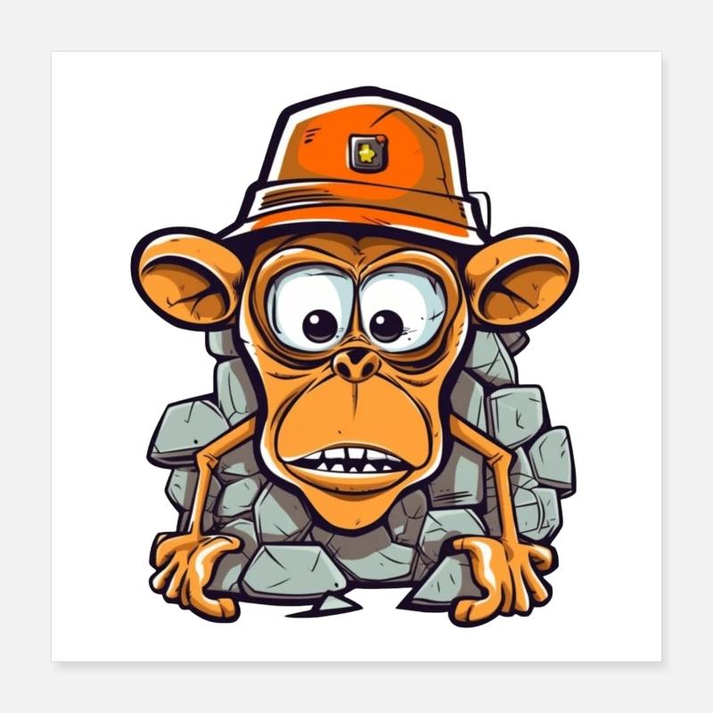 Adorable singe avec casque de construction Poster 40 x 40 cm