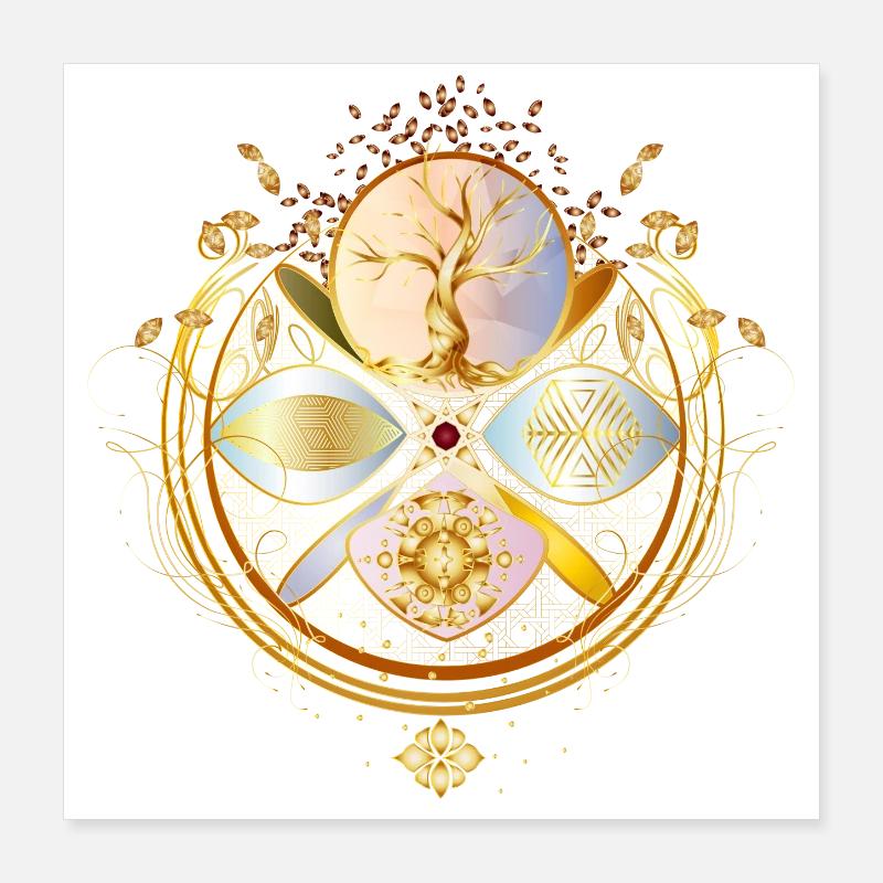 Amulette magique, symbole de l’arbre de vie doré Poster 40 x 40 cm