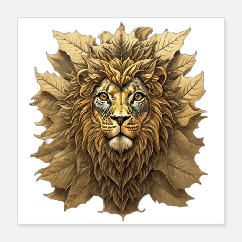 Portrait du Lion feuille d’automne Poster 40 x 40 cm