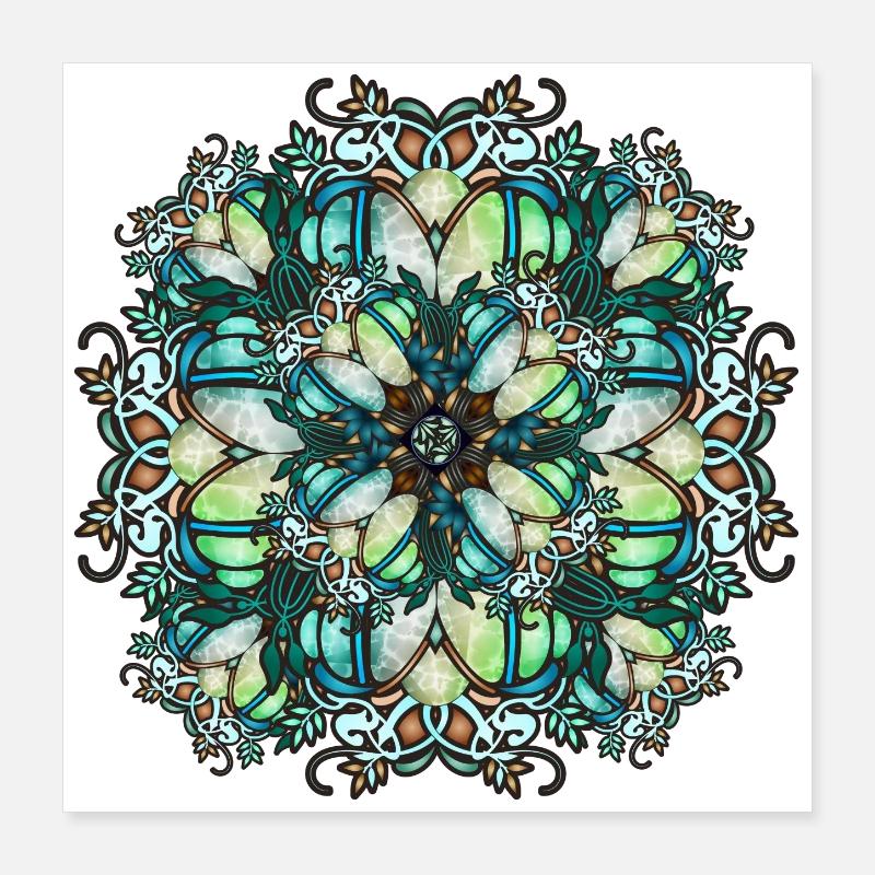 Jugendstil Rosette in transparenter Glas Optik Poster 40x40 cm