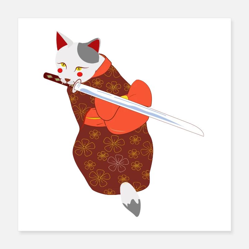 chat en kimono épée mordante Poster 40 x 40 cm