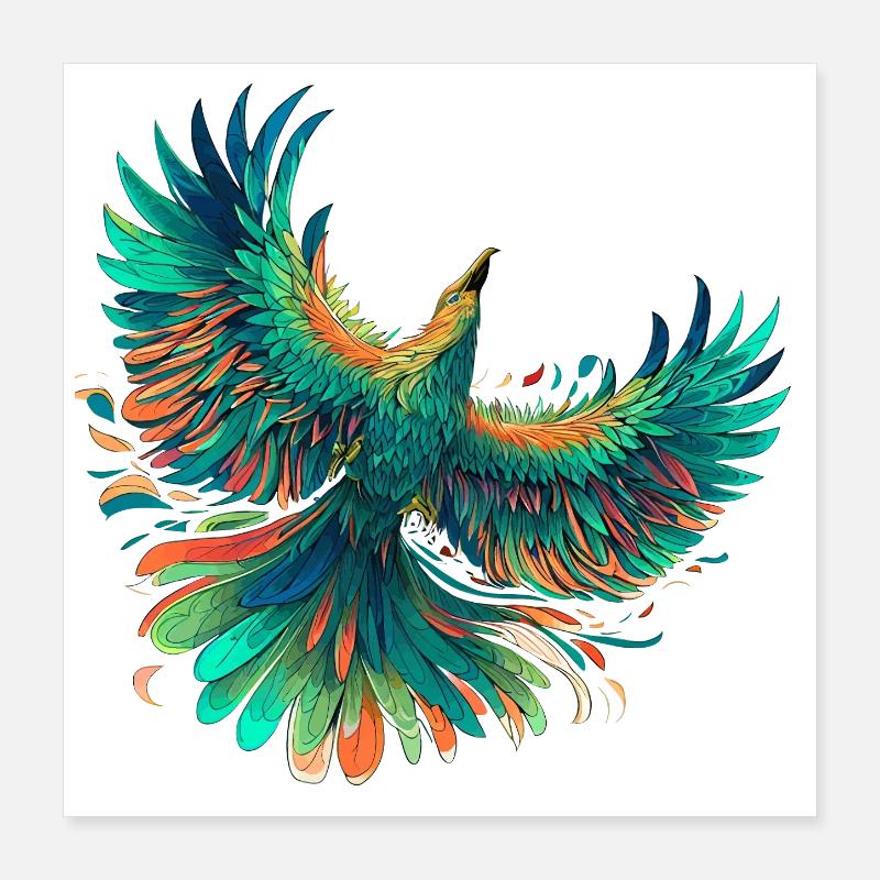 Lebendiges Phönix-Federflugdesign Poster 40x40 cm