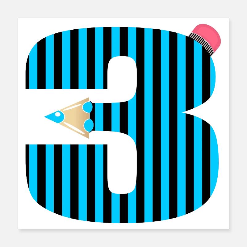 BLUE PEN THREE NUMBER 3 THIRD GRADERS Poster 16" x 16" (40x40 cm)