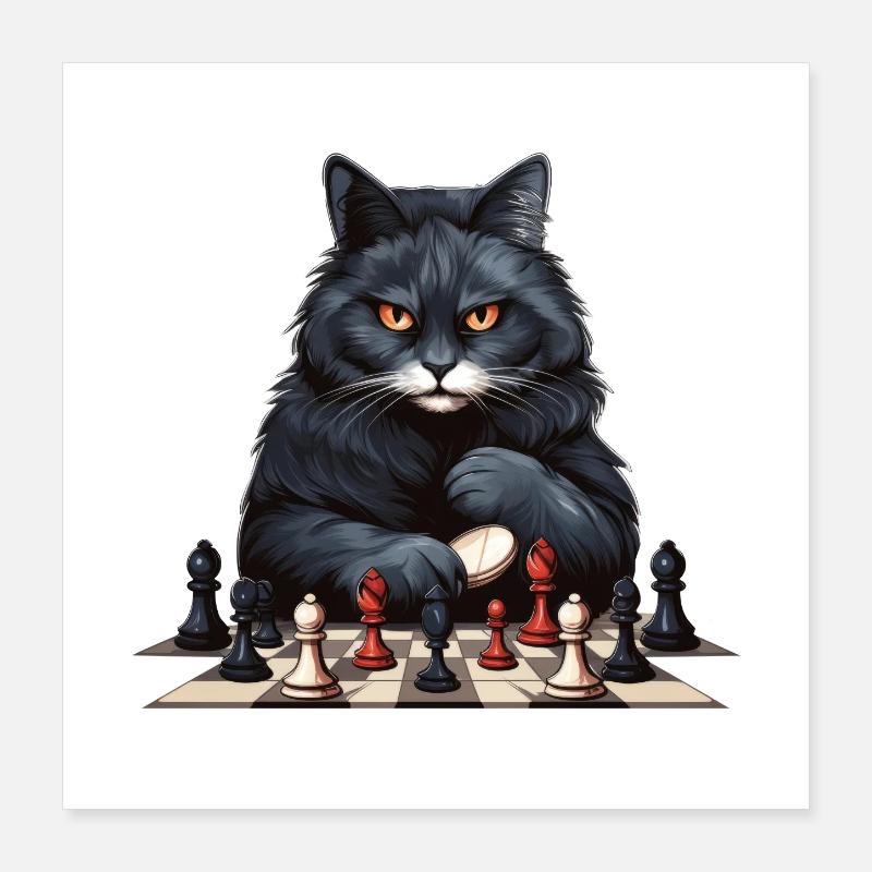 Chess-playing black cat Poster 16" x 16" (40x40 cm)
