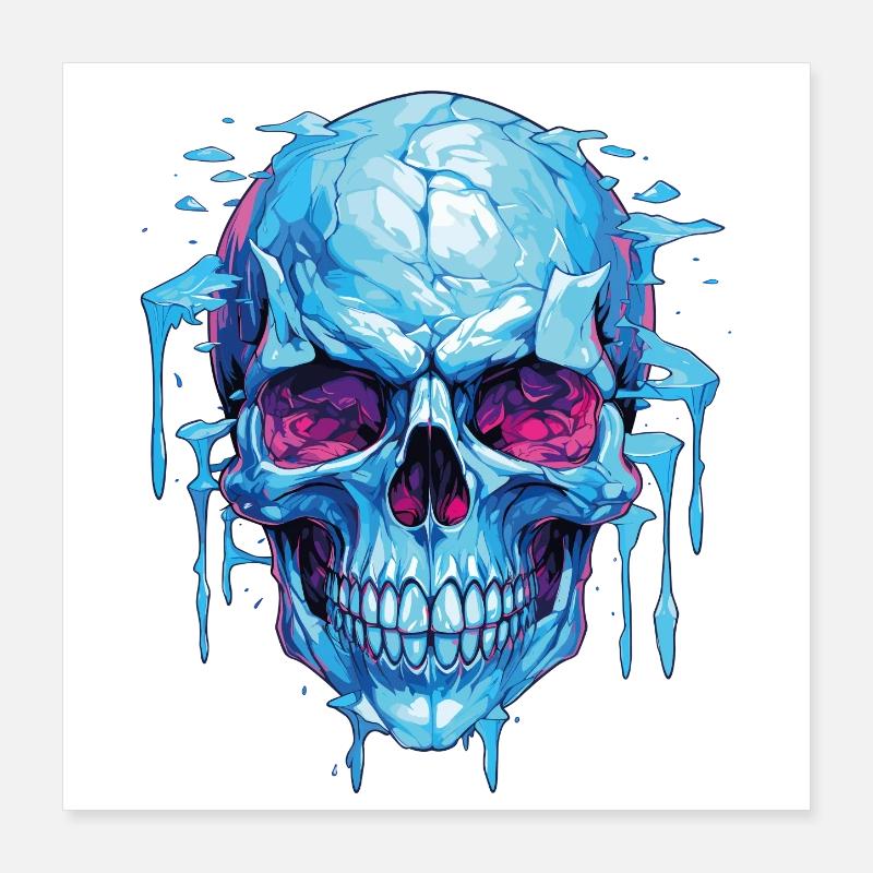 Neon Eis Schädelkunst Poster 16" x 16" (40x40 cm)