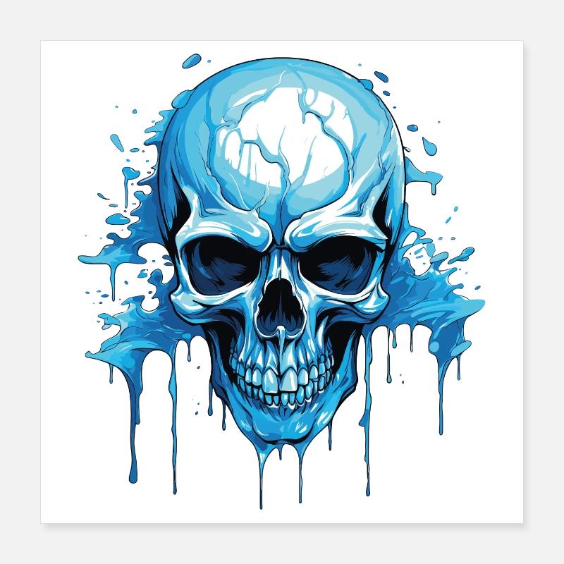 Blue Skull Ink Flow Poster 16" x 16" (40x40 cm)