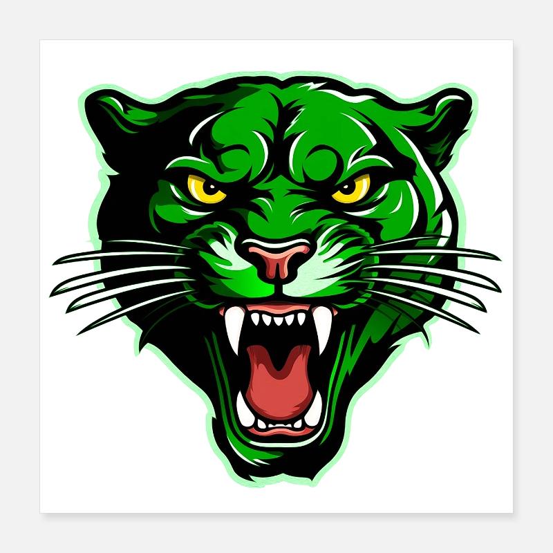Panther Head Green Poster 16" x 16" (40x40 cm)