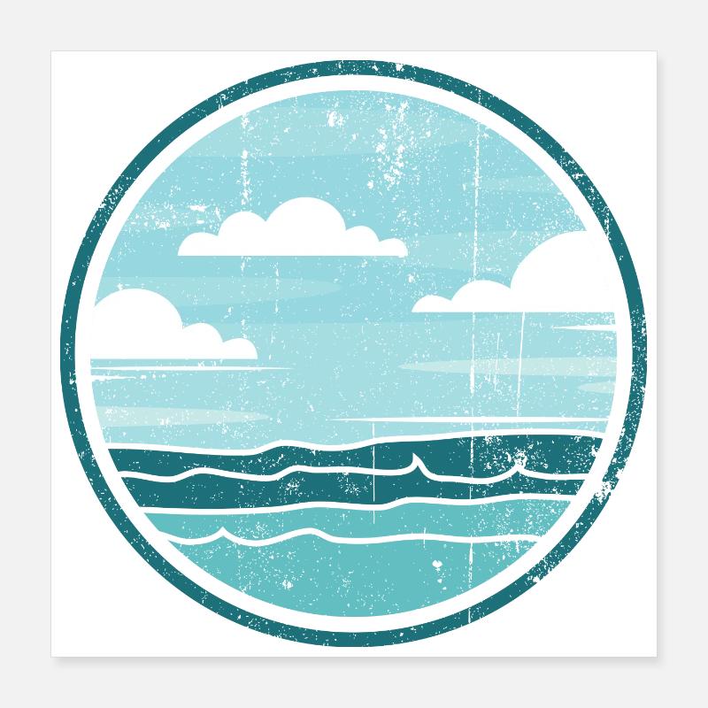 Emblème circulaire Ocean Horizon en sarcelle Poster 40 x 40 cm