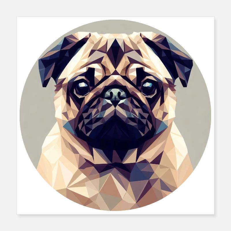 Hund Mops Polygon Geometrie Poster 40x40 cm