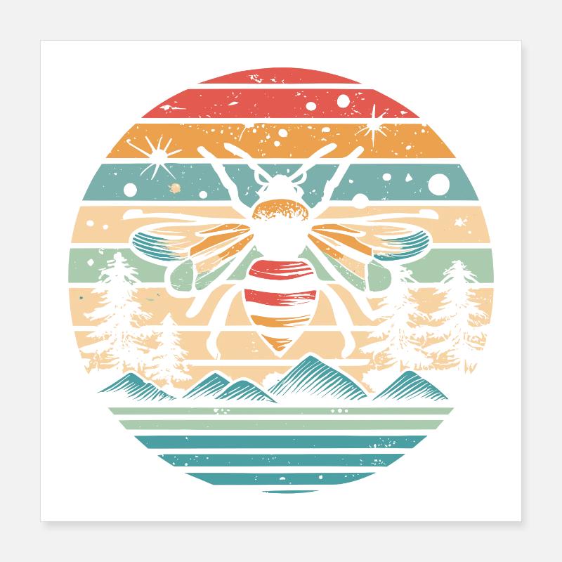 Retro Sunset Bee Poster 16" x 16" (40x40 cm)