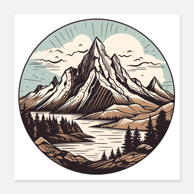 Runder Bergsee Landschaft Poster 40x40 cm