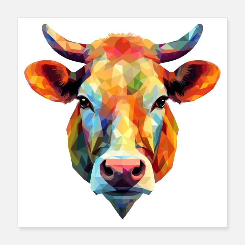 Vache Polygone Veau Bovins Bull Vaches Poster 40 x 40 cm