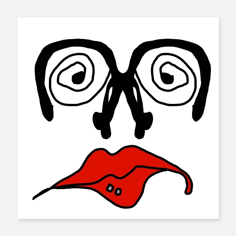 Rote Lippen Grafik auf Schwarz Poster 40x40 cm