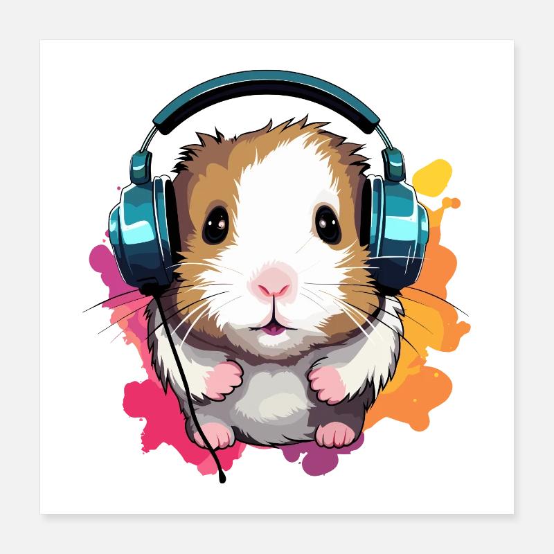 Hamster avec écouteurs Hamster nain Hamster doré Poster 40 x 40 cm
