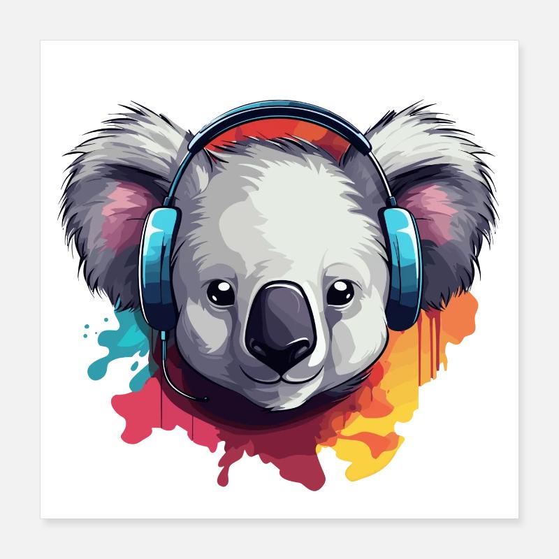 Koala avec écouteurs Koala Bear Poster 40 x 40 cm
