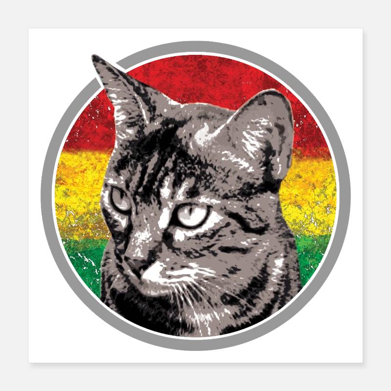 Visage de chat avec drapeau reggae Poster 40 x 40 cm