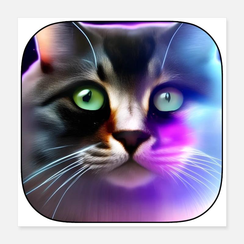 Portrait de jeu couleur néon de chat Poster 40 x 40 cm
