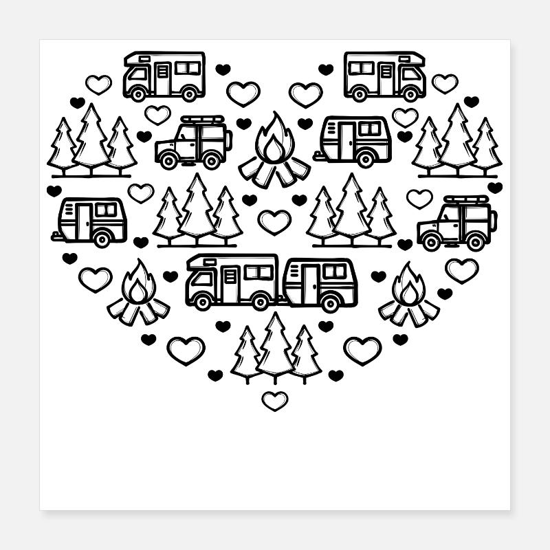 Camping-car camping feu de camp vacances de randonneur Poster 40 x 40 cm