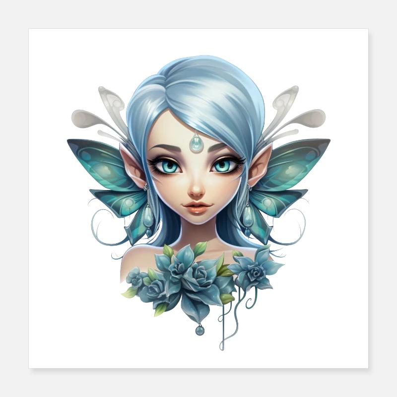 Fée des Fleurs avec Pierre Précieuse – Fantasy Design Poster 40 x 40 cm