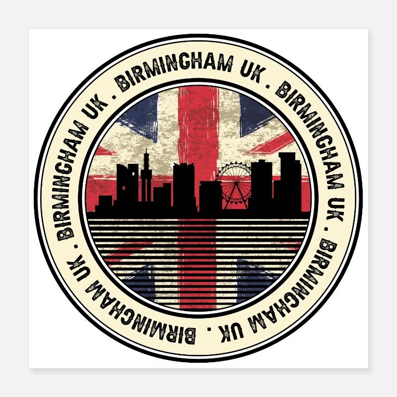 Skyline du drapeau Union de Birmingham, Royaume-Uni Poster 40 x 40 cm