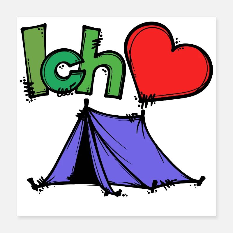 Zelten Camping Camper Statement Wanderlust Herz Poster 40x40 cm