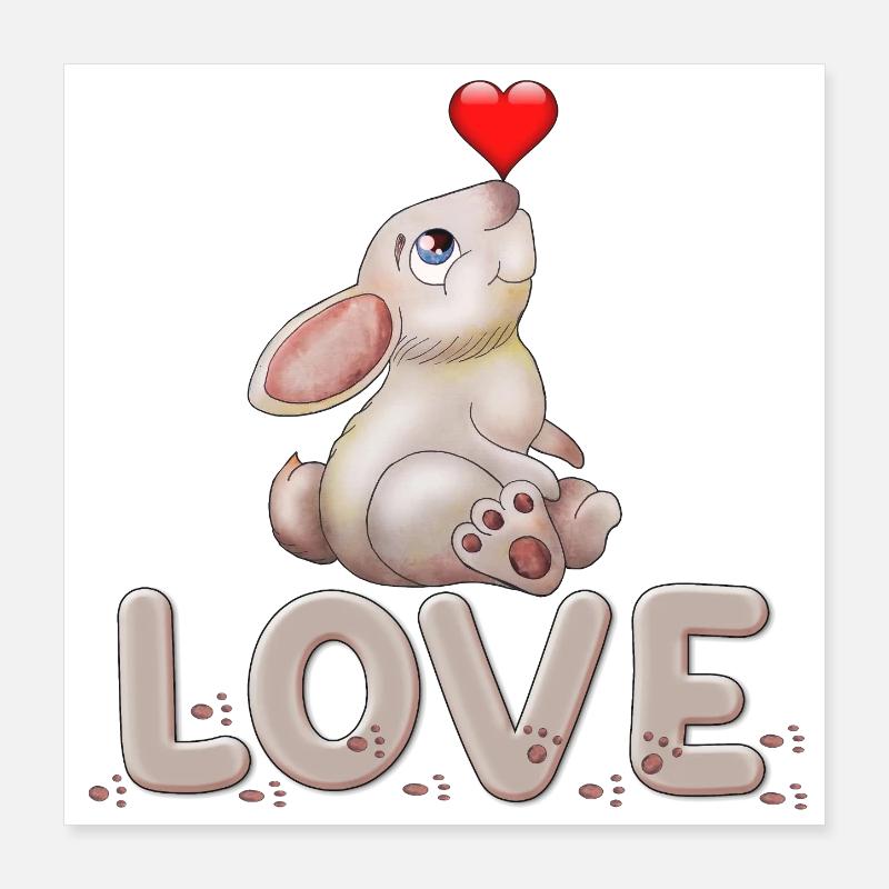 Doux lapin avec affichage d’amour en forme de cœur Poster 40 x 40 cm