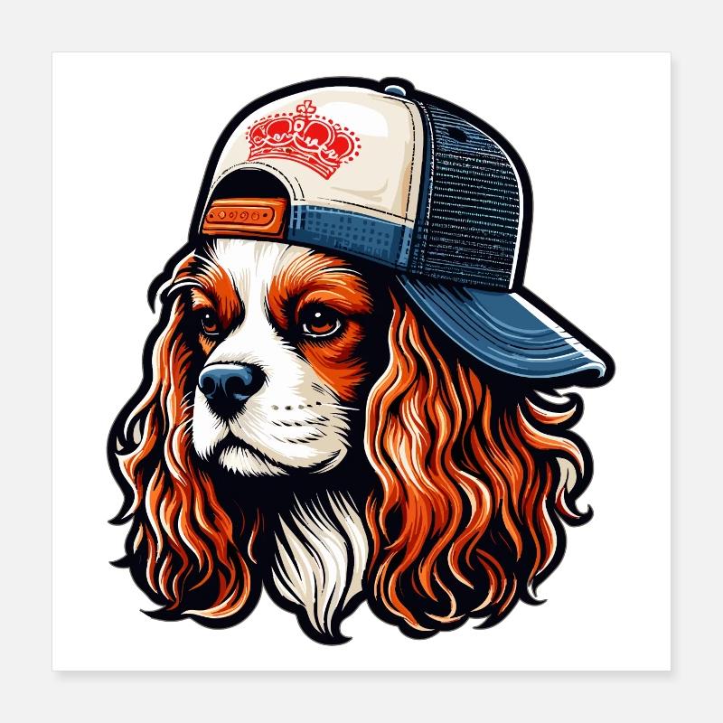 Cavalier King Charles Hund mit Mütze Poster 40x40 cm