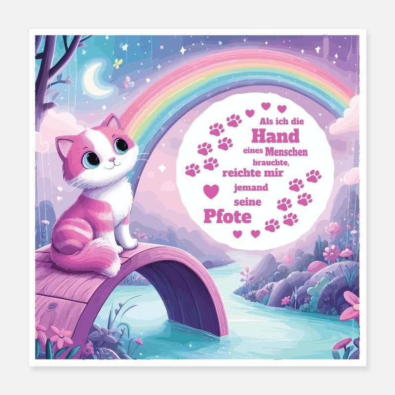 Katze mit Regenbogen Poster 40x40 cm
