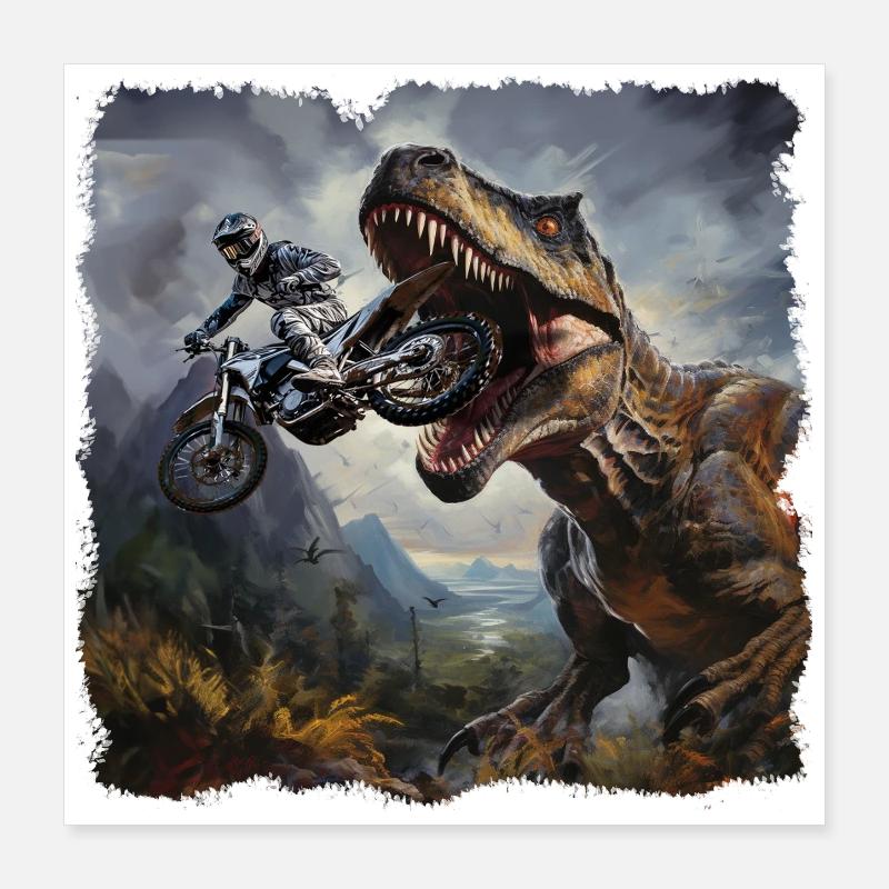 Motocycliste T Rex Poster 40 x 40 cm