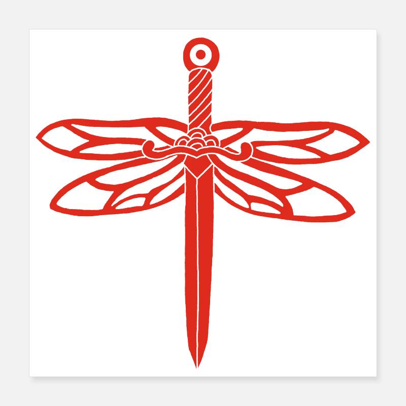 épée rouge et ailes de libellule Poster 40 x 40 cm