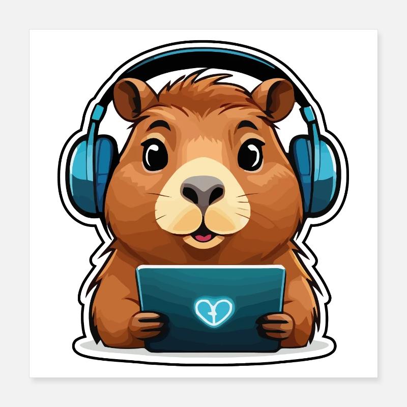 Capybara mit Computer Poster 40x40 cm