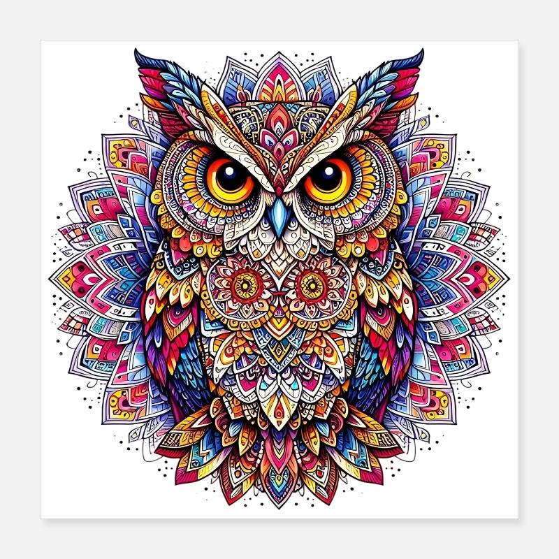 Hibou décoré de Mandalas Poster 40 x 40 cm