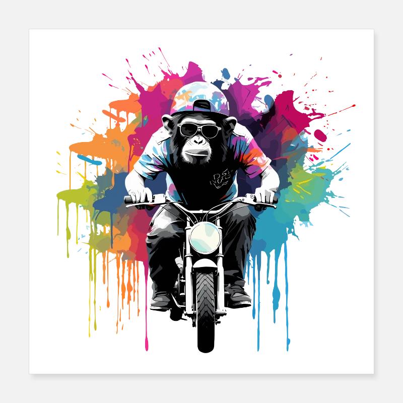 Funny Monkey Monkey Moto Lunettes De Soleil Chimpanzé Poster 40 x 40 cm