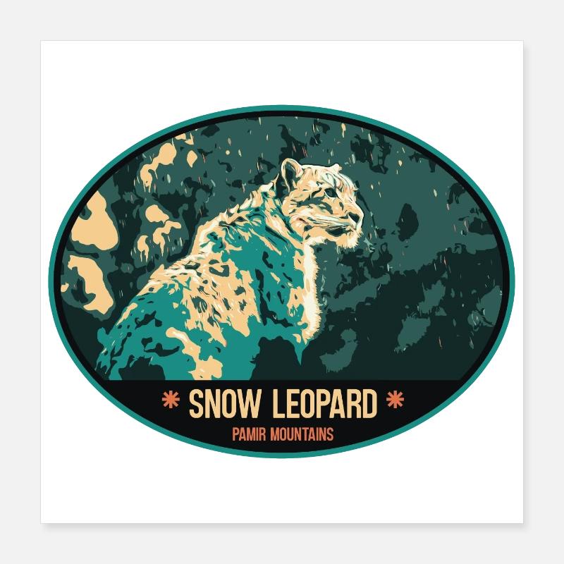 Snow Leopard illustration patch Poster 16" x 16" (40x40 cm)