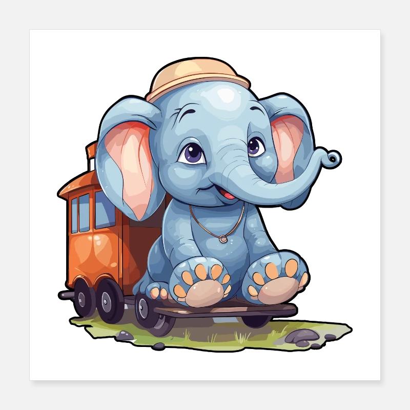 Elephant Rides Railroad Elephant Poster 40 x 40 cm