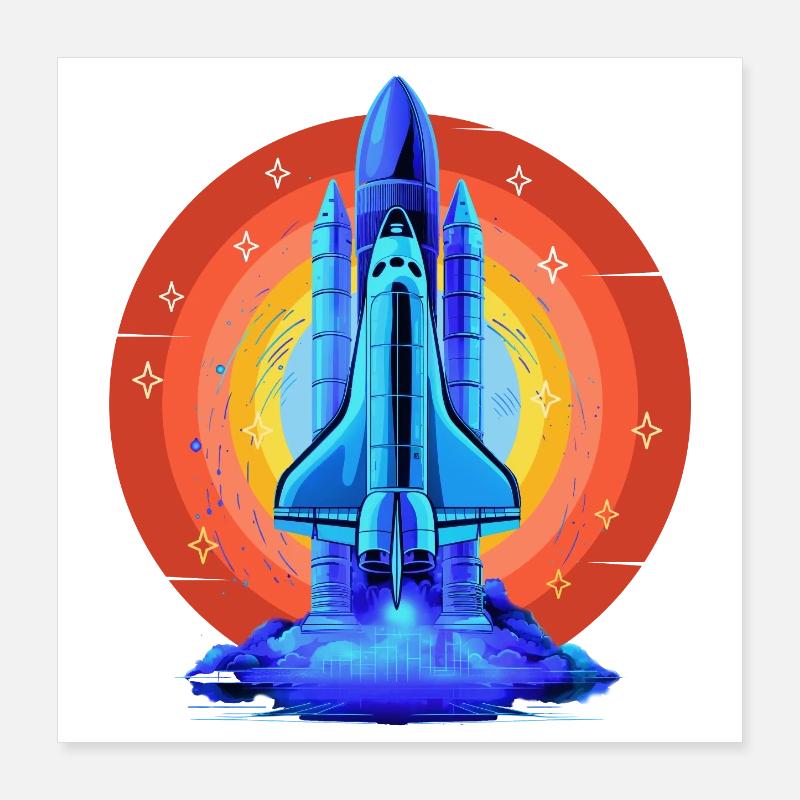NAVETTE SPATIALE BLEUE RETRO VINTAGE Poster 40 x 40 cm
