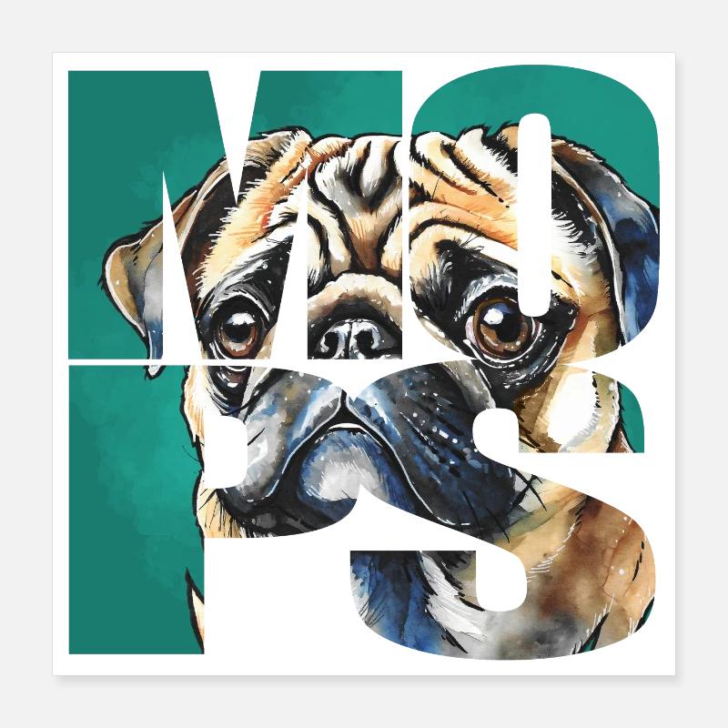 Mops Portrait Poster 40x40 cm