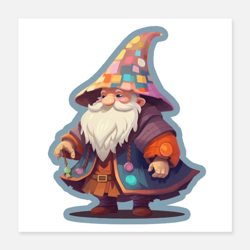 Dwarf with Patchwork Wizard Hat Fantasy Shirt Poster 16" x 16" (40x40 cm)
