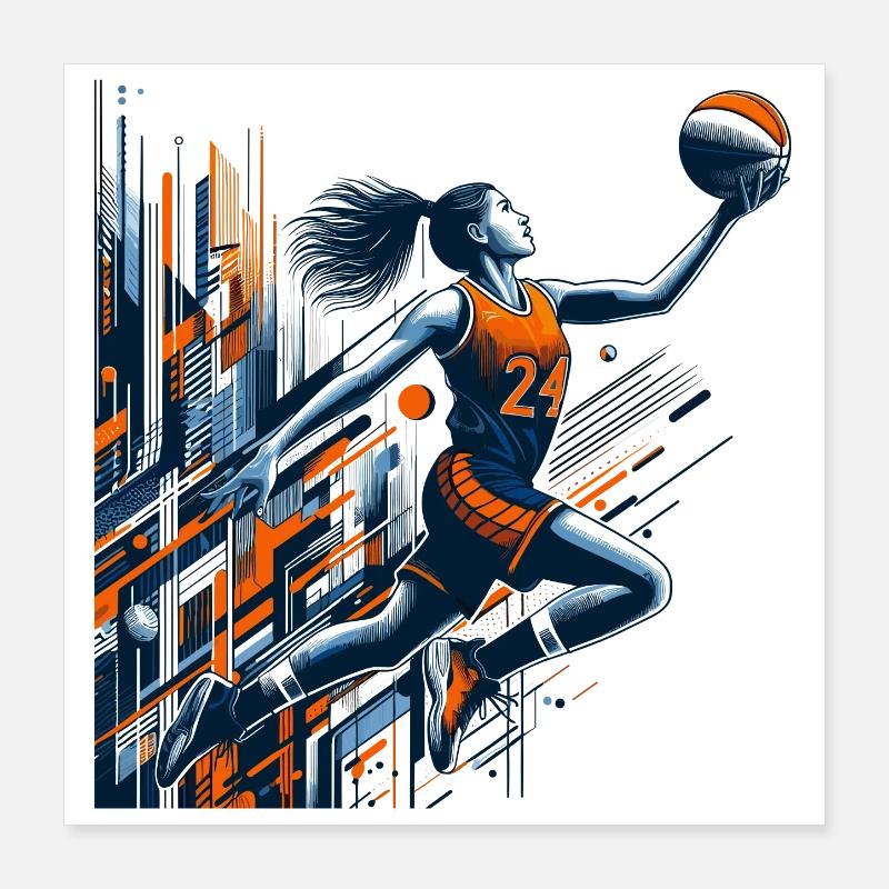 Frau Basketball Dunking Design Poster 40x40 cm