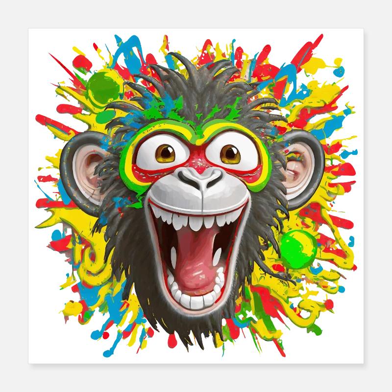 Portrait/Tête de Singe Rasta Coloré Eclaté de Rire Poster 40 x 40 cm