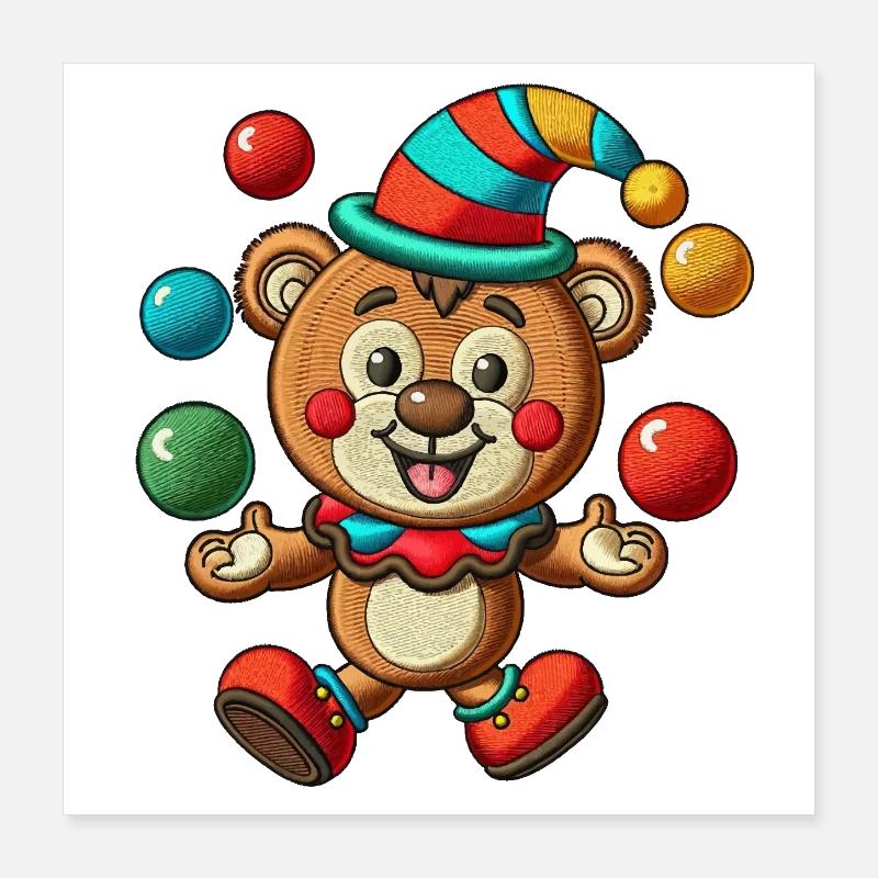 Whimsical Circus Bear with Juggling Balls Poster 16" x 16" (40x40 cm)