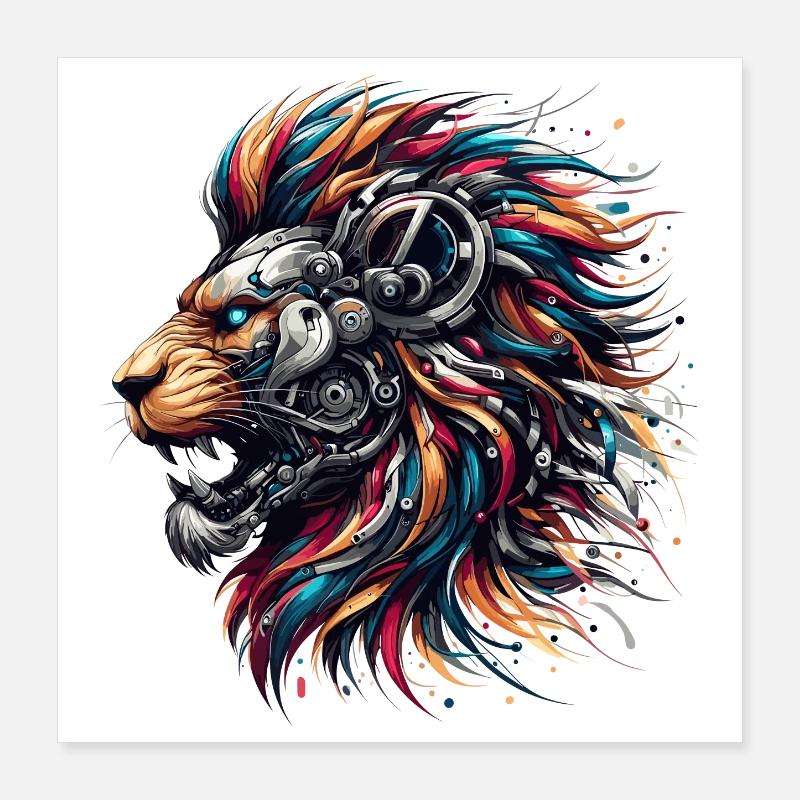 Lion Cyborg Robot Page cadeau Poster 40 x 40 cm