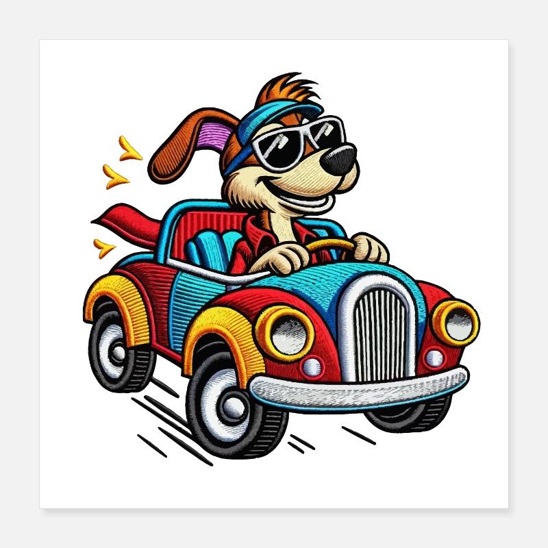 Chiot Rapide en Voiture Colorée Tee Poster 40 x 40 cm