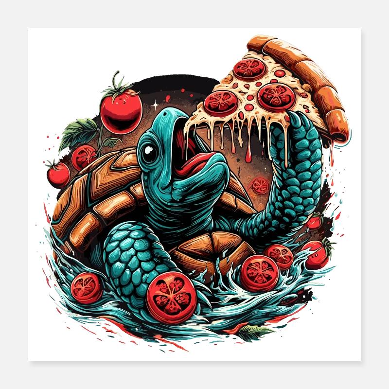 Turtle Pizza Tomato Design Poster 40 x 40 cm