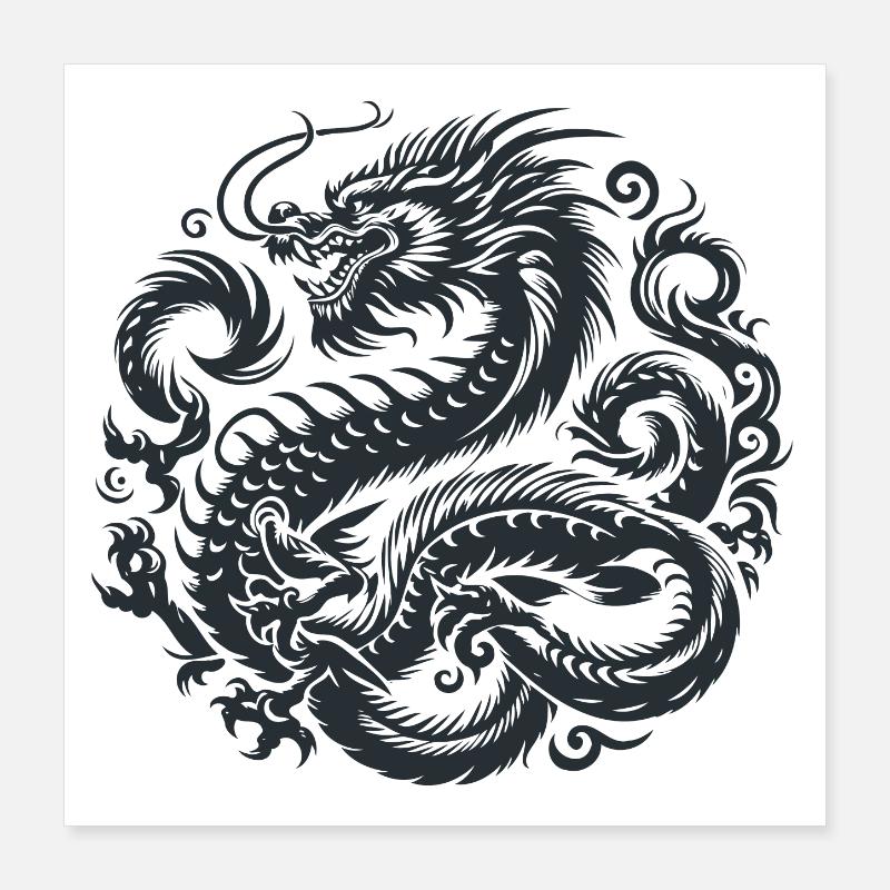Tatuaggio Drago Cinese Poster 40x40 cm