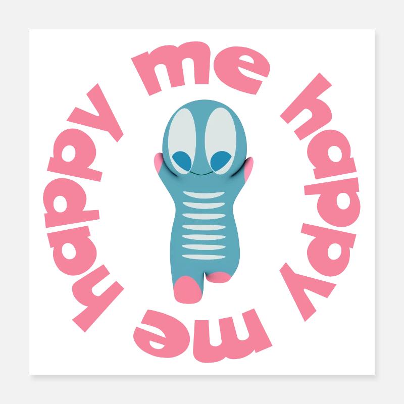 Figure ludique avec texte devise happy me Poster 40 x 40 cm