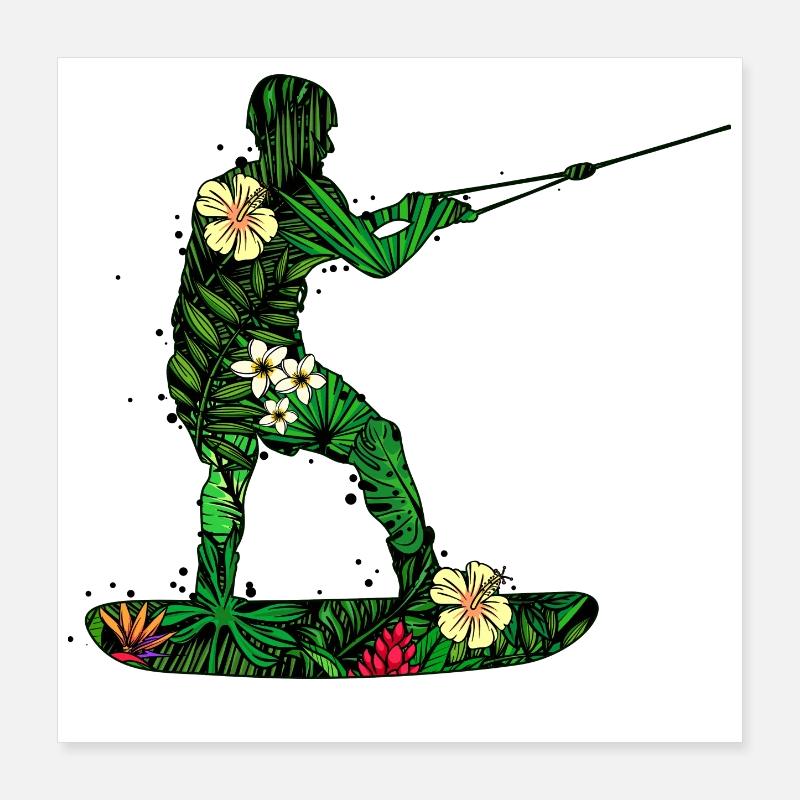 Wakesurf Wakeboard Surf Kitesurfer Planche de surf Poster 40 x 40 cm