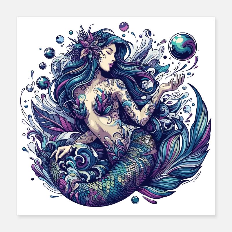 Meerjungfrau Nixe Wasserfrau Geschenk Poster 40x40 cm